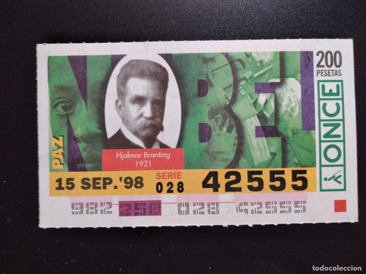 Cupones ONCE: CUP&Oacute;N ONCE PREMIOS NOBEL PAZ HJALMAR BRANTING 1921 15 SEPTIEMBRE 98 1998 42555