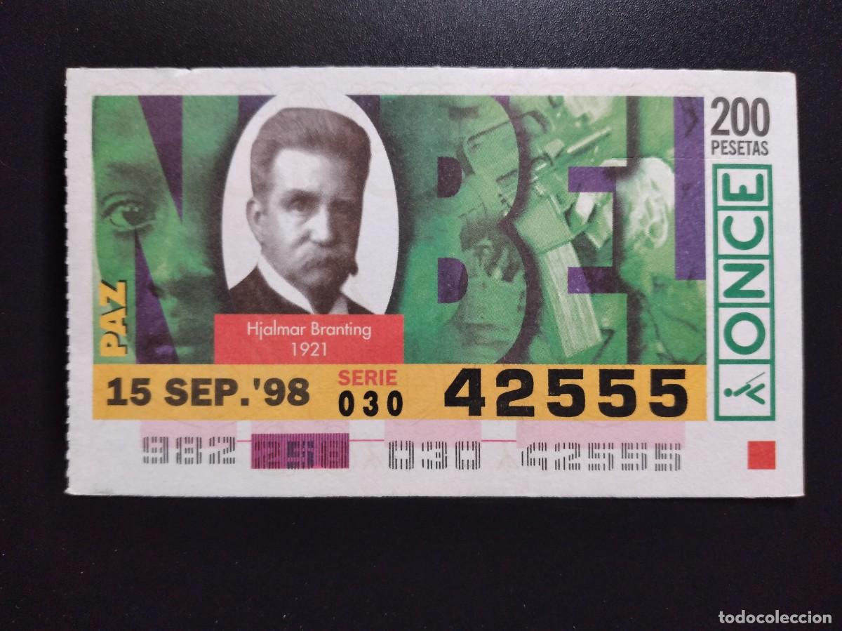 Cupones ONCE: CUP&Oacute;N ONCE PREMIOS NOBEL PAZ HJALMAR BRANTING 1921 15 SEPTIEMBRE 98 1998 42555