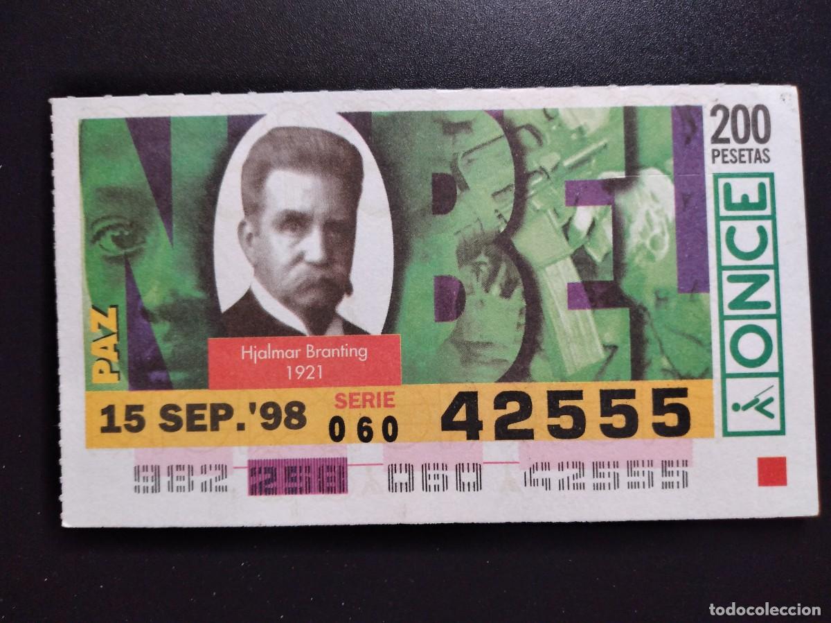 Cupones ONCE: CUP&Oacute;N ONCE PREMIOS NOBEL PAZ HJALMAR BRANTING 1921 15 SEPTIEMBRE 98 1998 42555