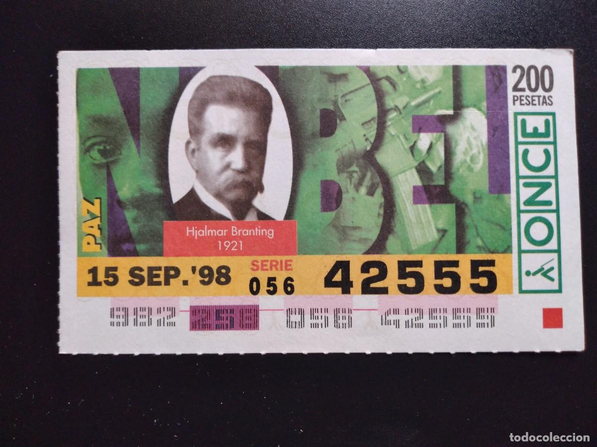Cupones ONCE: CUP&Oacute;N ONCE PREMIOS NOBEL PAZ HJALMAR BRANTING 1921 15 SEPTIEMBRE 98 1998 42555