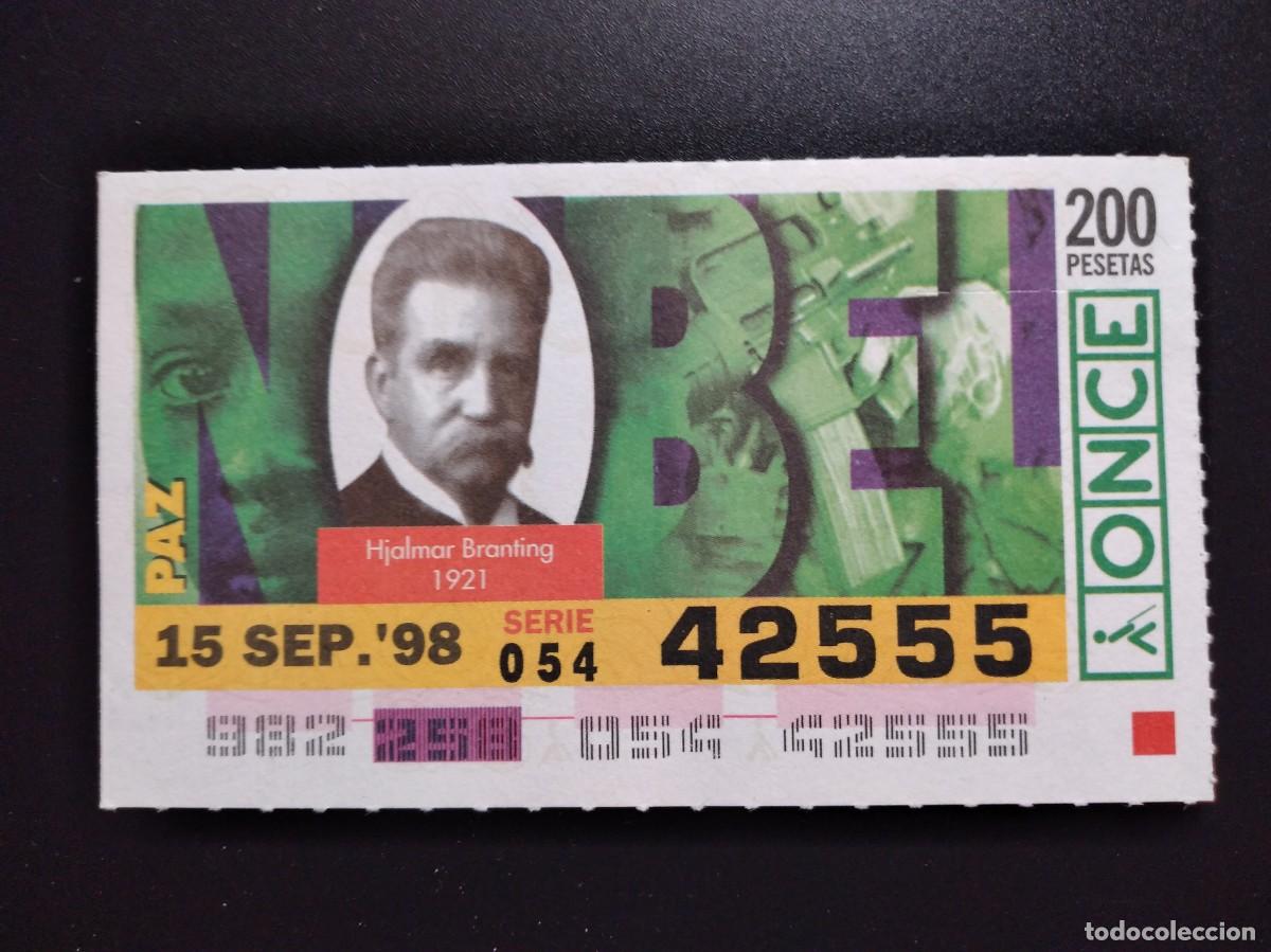 Cupones ONCE: CUP&Oacute;N ONCE PREMIOS NOBEL PAZ HJALMAR BRANTING 1921 15 SEPTIEMBRE 98 1998 42555