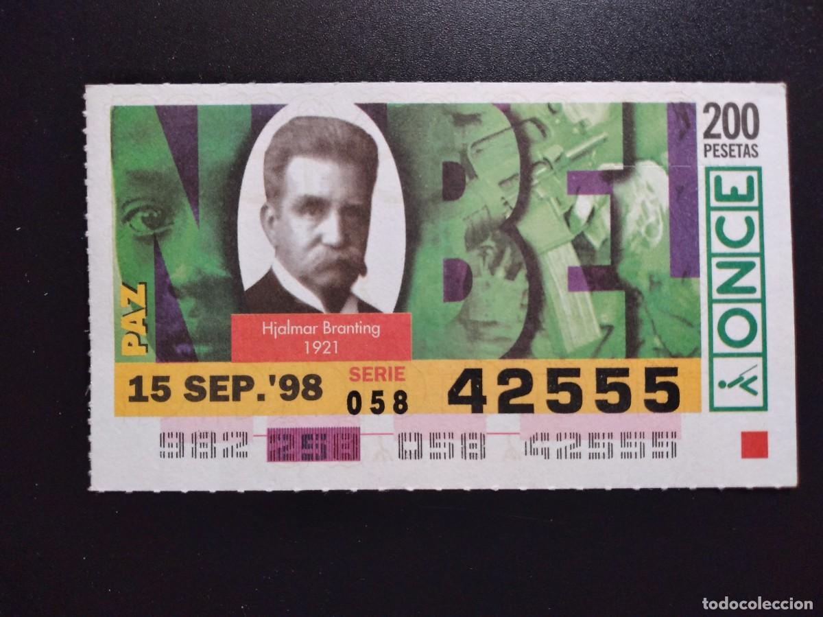 Cupones ONCE: CUP&Oacute;N ONCE PREMIOS NOBEL PAZ HJALMAR BRANTING 1921 15 SEPTIEMBRE 98 1998 42555