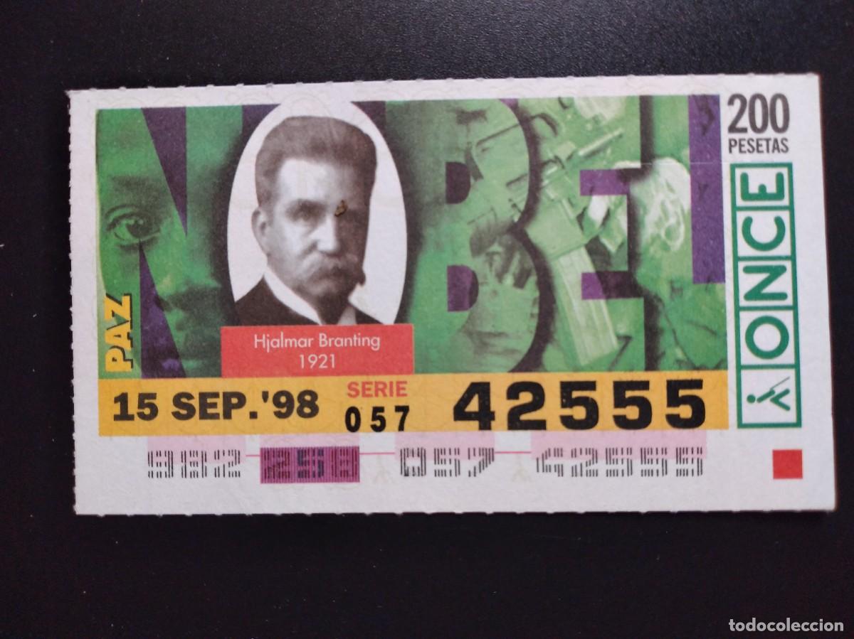 Cupones ONCE: CUP&Oacute;N ONCE PREMIOS NOBEL PAZ HJALMAR BRANTING 1921 15 SEPTIEMBRE 98 1998 42555