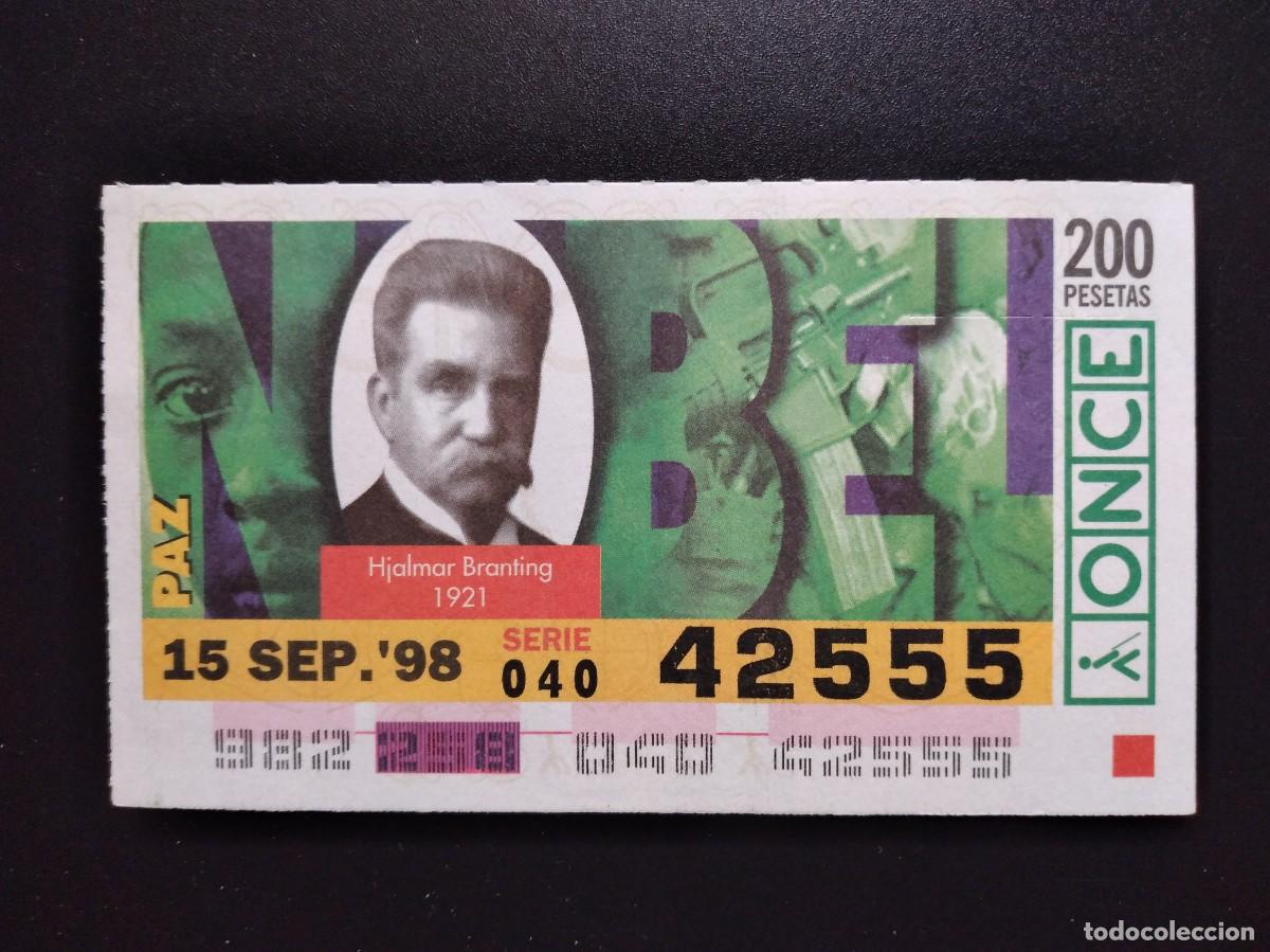 Cupones ONCE: CUP&Oacute;N ONCE PREMIOS NOBEL PAZ HJALMAR BRANTING 1921 15 SEPTIEMBRE 98 1998 42555