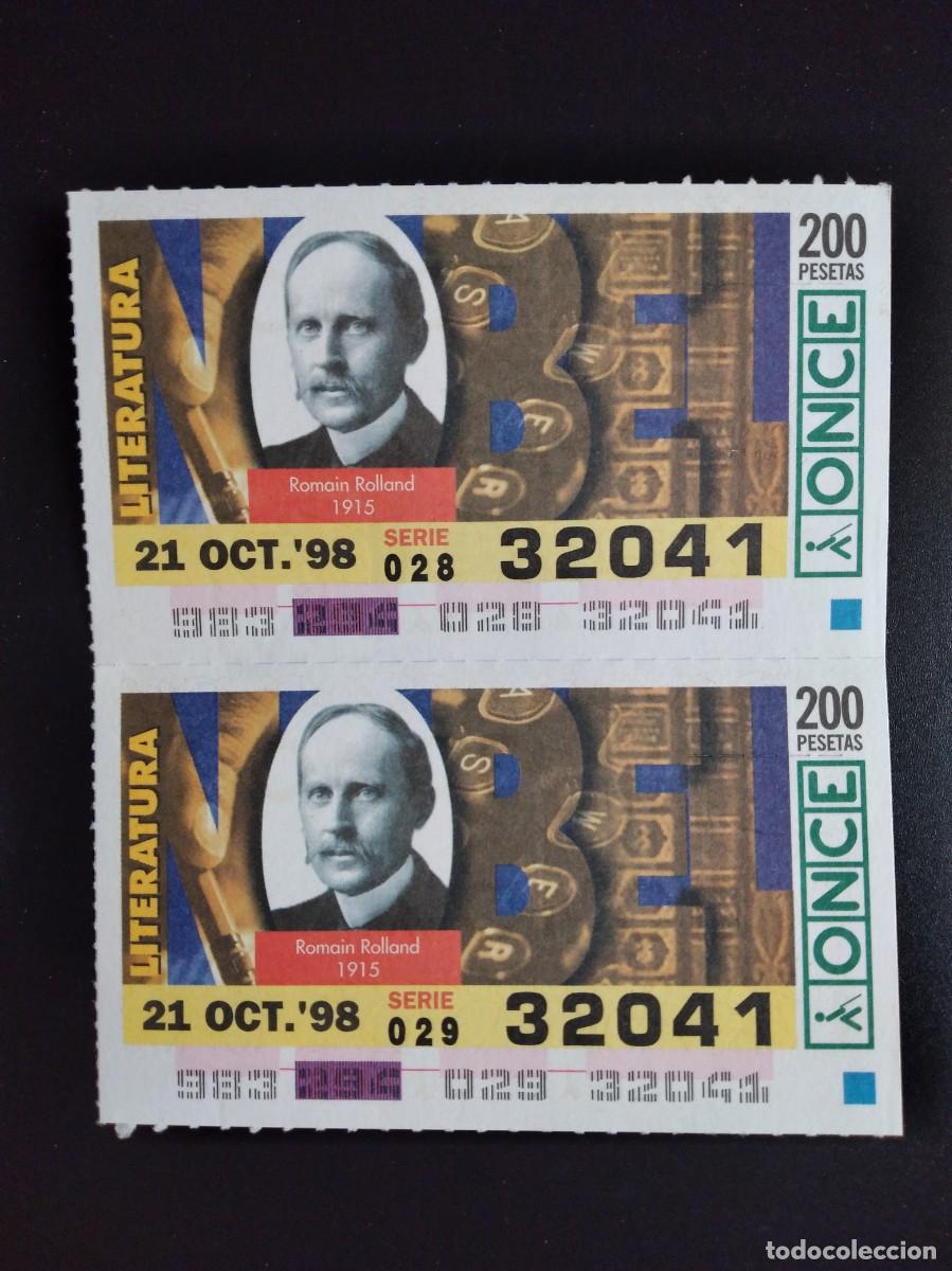 Cupones ONCE: 2 CUP&Oacute;N ONCE PREMIOS NOBEL LITERATURA ROMAIN ROLLAND 1915 21 OCTUBRE 98 1998 32041