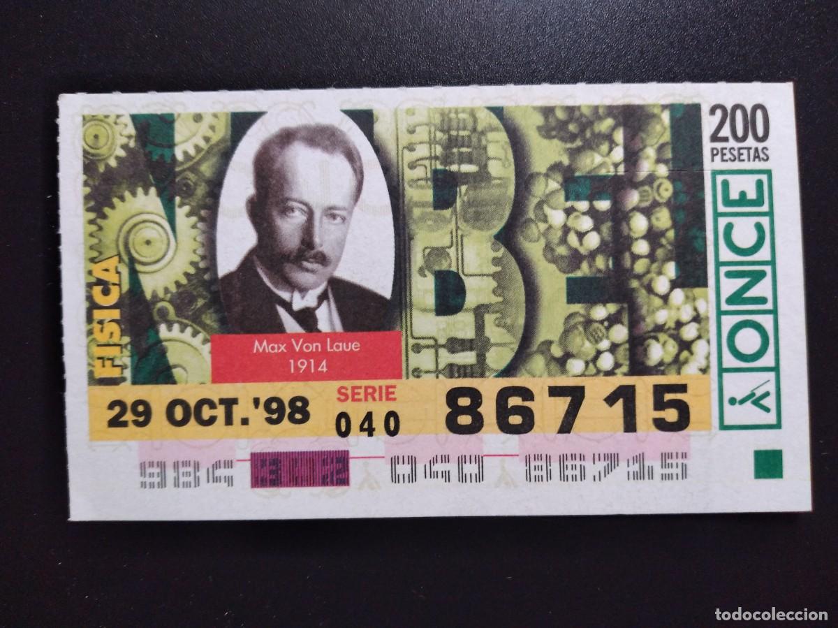 Cupones ONCE: CUP&Oacute;N ONCE PREMIOS NOBEL F&Iacute;SICA MAX VON LAUE 1914 29 OCTUBRE 98 1998 86715