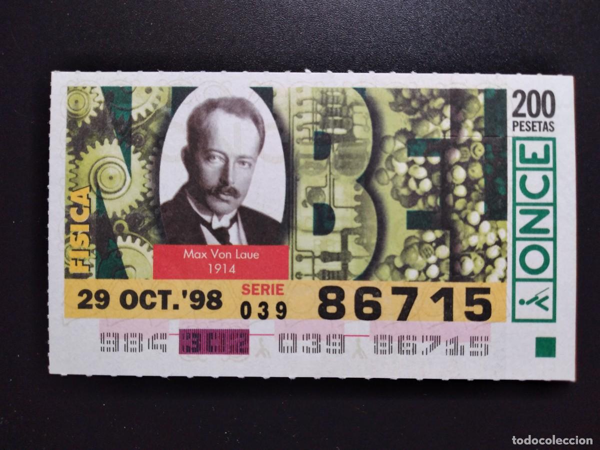 Cupones ONCE: CUP&Oacute;N ONCE PREMIOS NOBEL F&Iacute;SICA MAX VON LAUE 1914 29 OCTUBRE 98 1998 86715