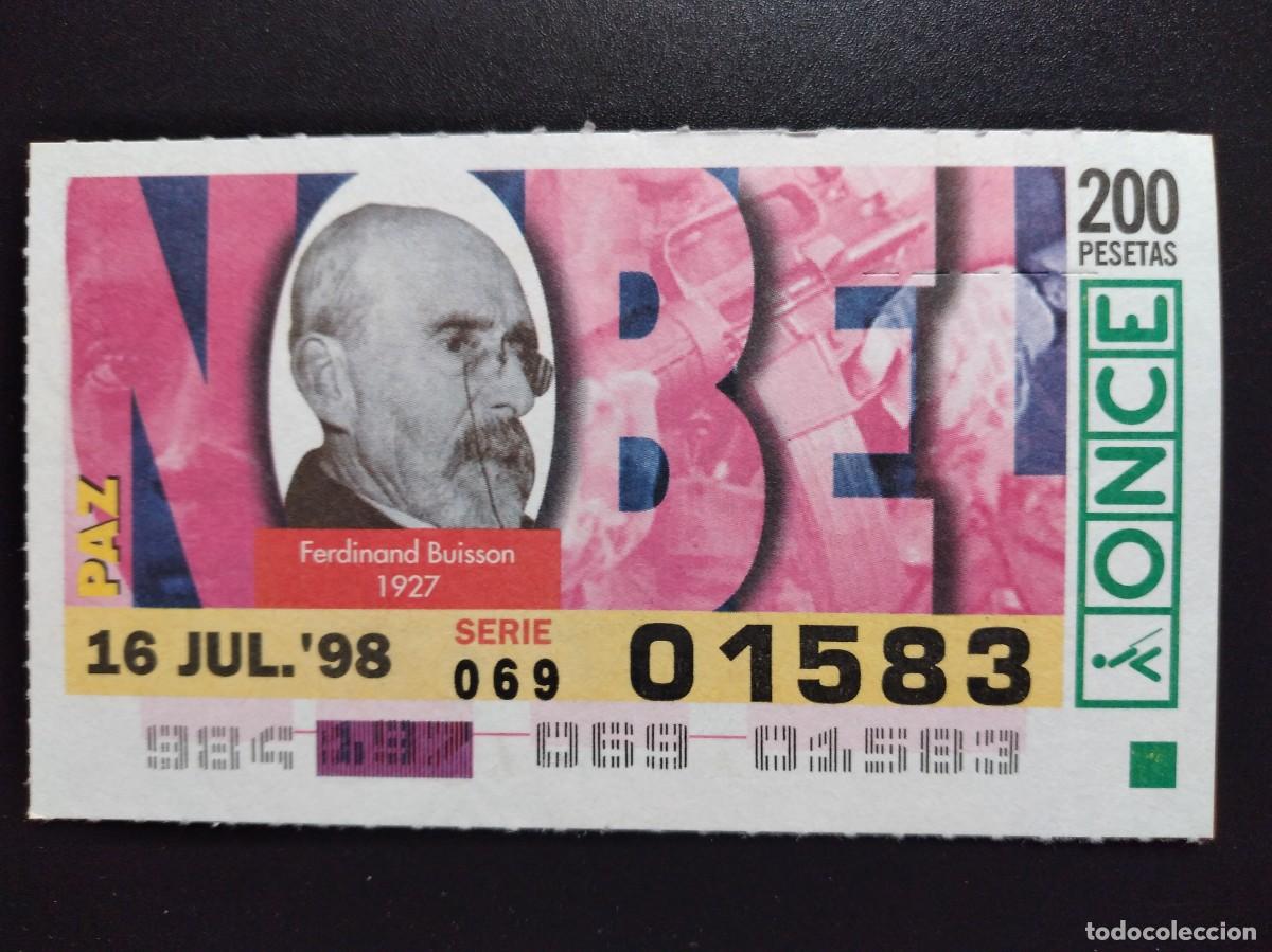 Cupones ONCE: CUP&Oacute;N ONCE PREMIOS NOBEL PAZ FERDINAND BUISSON 1927 16 JULIO 98 1998 01583