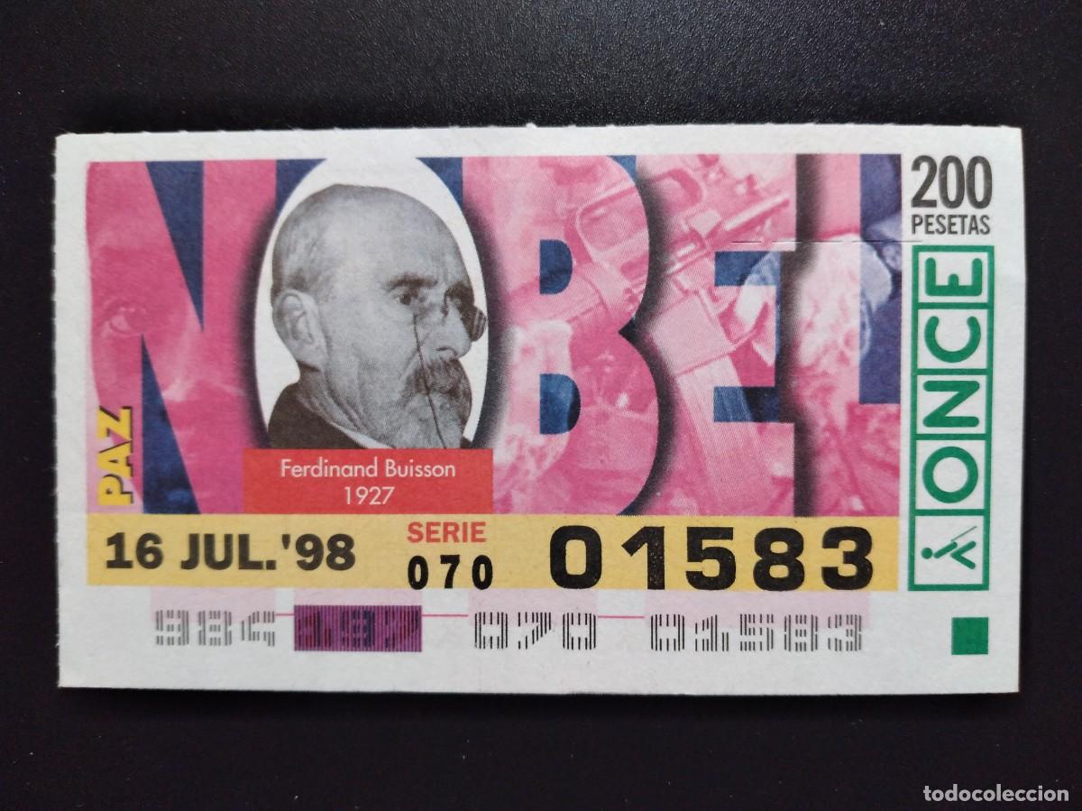 Cupones ONCE: CUP&Oacute;N ONCE PREMIOS NOBEL PAZ FERDINAND BUISSON 1927 16 JULIO 98 1998 01583