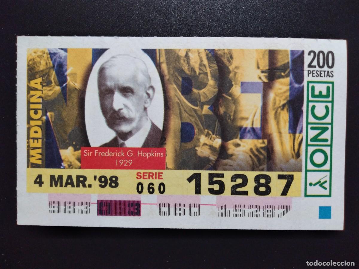 Cupones ONCE: CUP&Oacute;N ONCE PREMIOS MEDICINA SIR FREDERICK G. HOPKINS 1929 4 MARZO 98 1998 15287