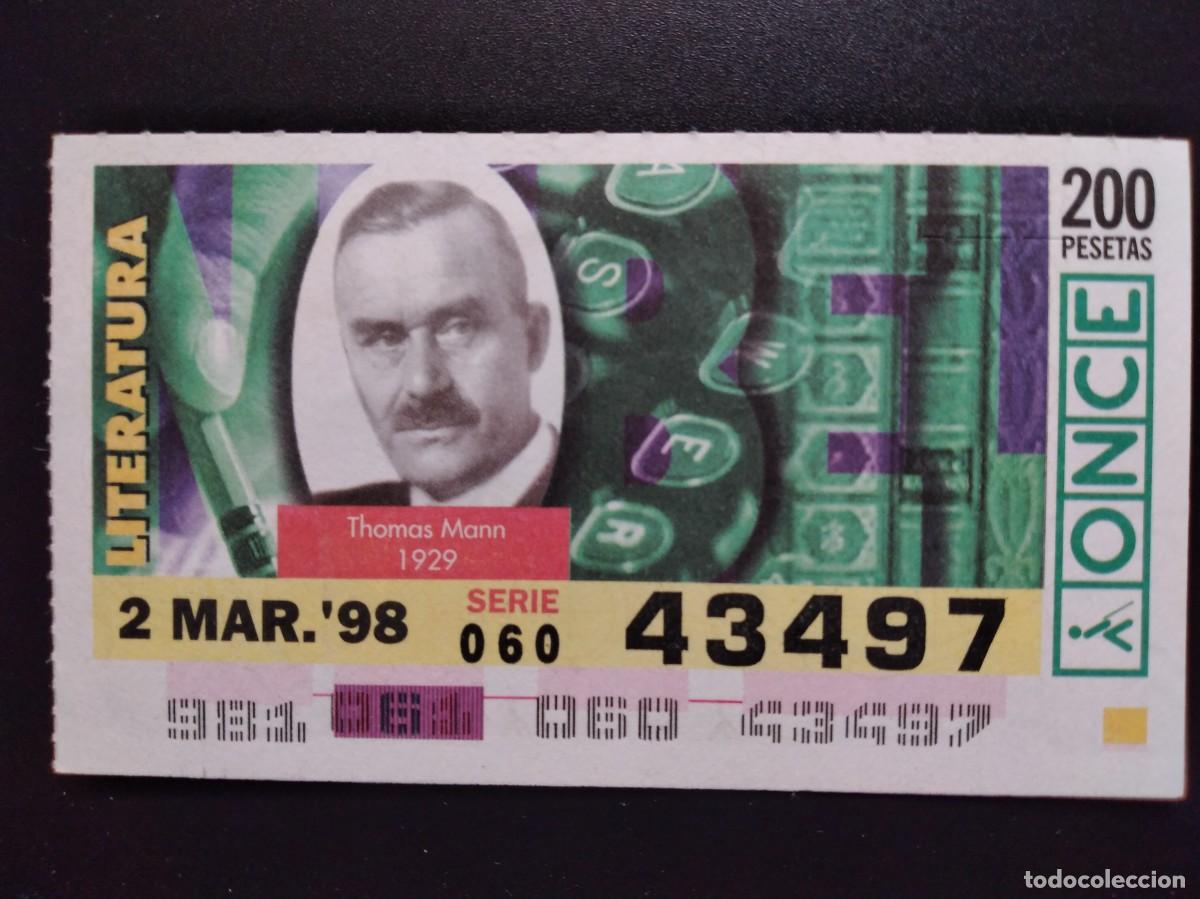 Cupones ONCE: CUP&Oacute;N ONCE PREMIOS NOBEL LITERATURA THOMAS MANN 1929 2 MARZO 98 1998 43497