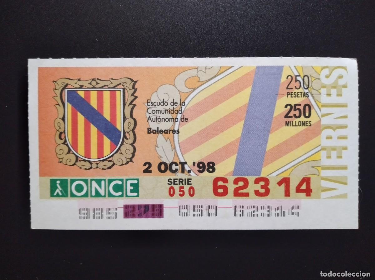 Cupones ONCE: CUP&Oacute;N ONCE BALEARES ESCUDO DE LA COMUNIDAD AUT&Oacute;NOMA 2 OCTUBRE 98 1998 62314
