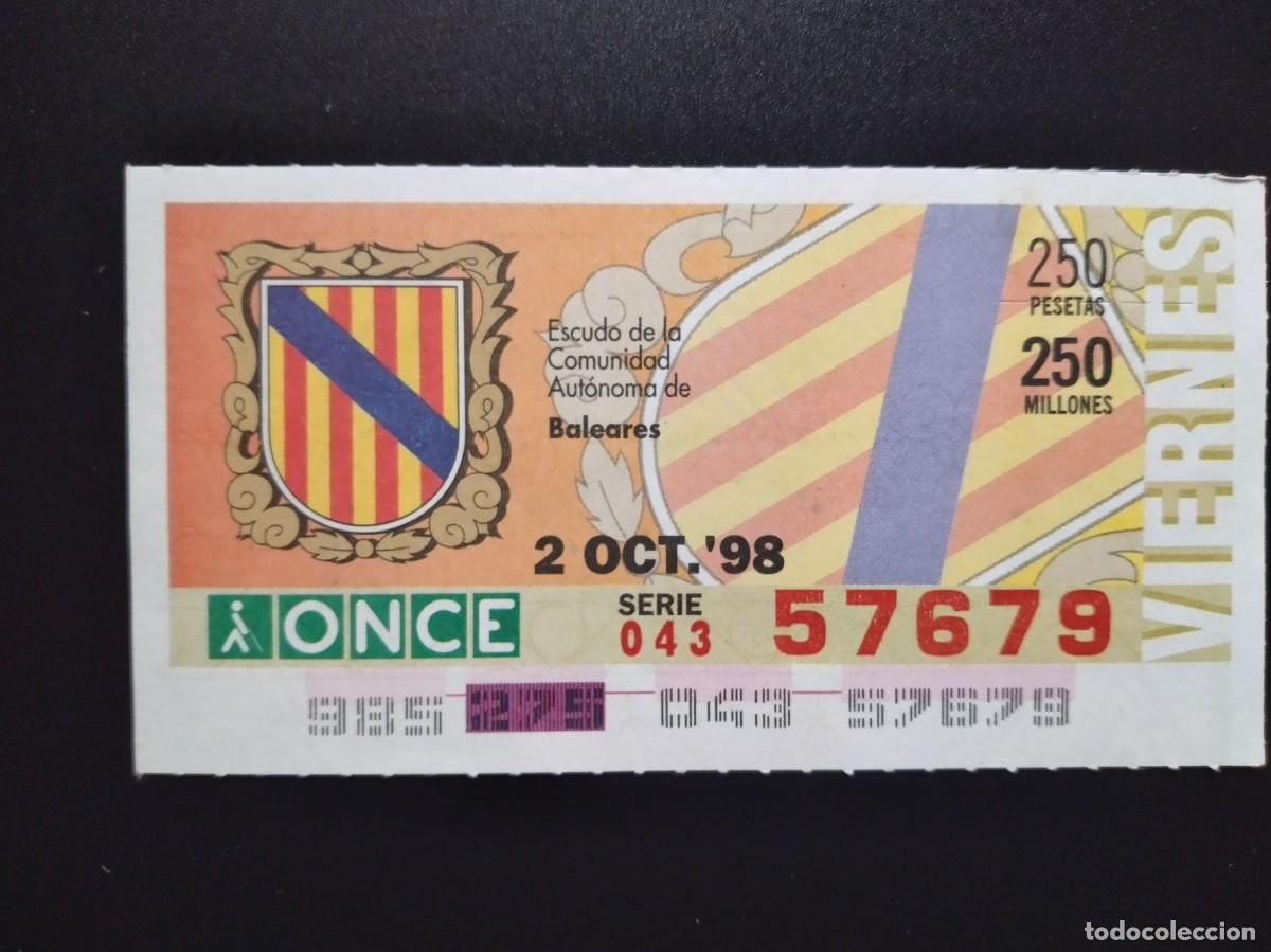 Cupones ONCE: CUP&Oacute;N ONCE BALEARES ESCUDO DE LA COMUNIDAD AUT&Oacute;NOMA 2 OCTUBRE 98 1998 57679