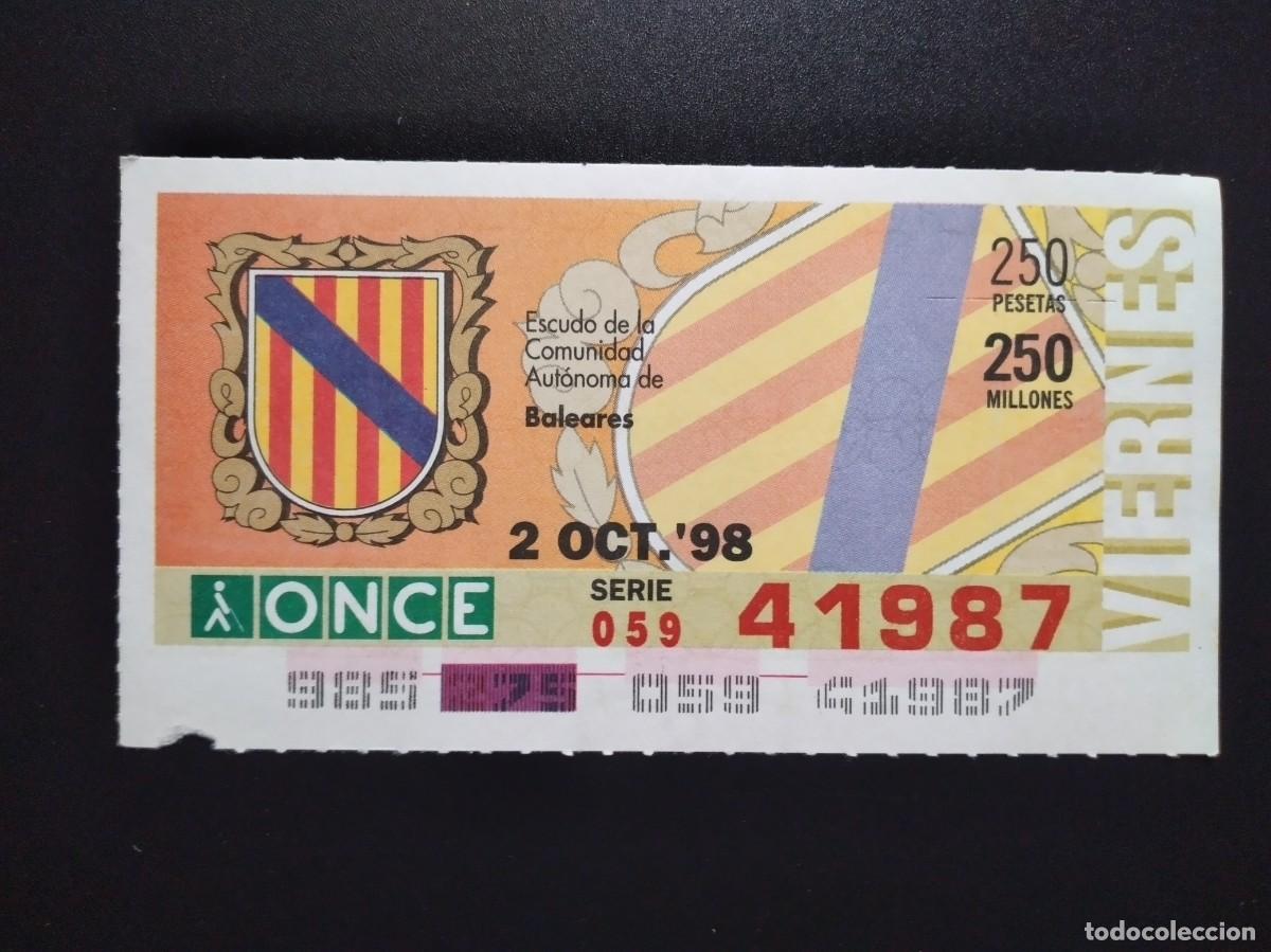 Cupones ONCE: CUP&Oacute;N ONCE BALEARES ESCUDO DE LA COMUNIDAD AUT&Oacute;NOMA 2 OCTUBRE 98 1998 41987