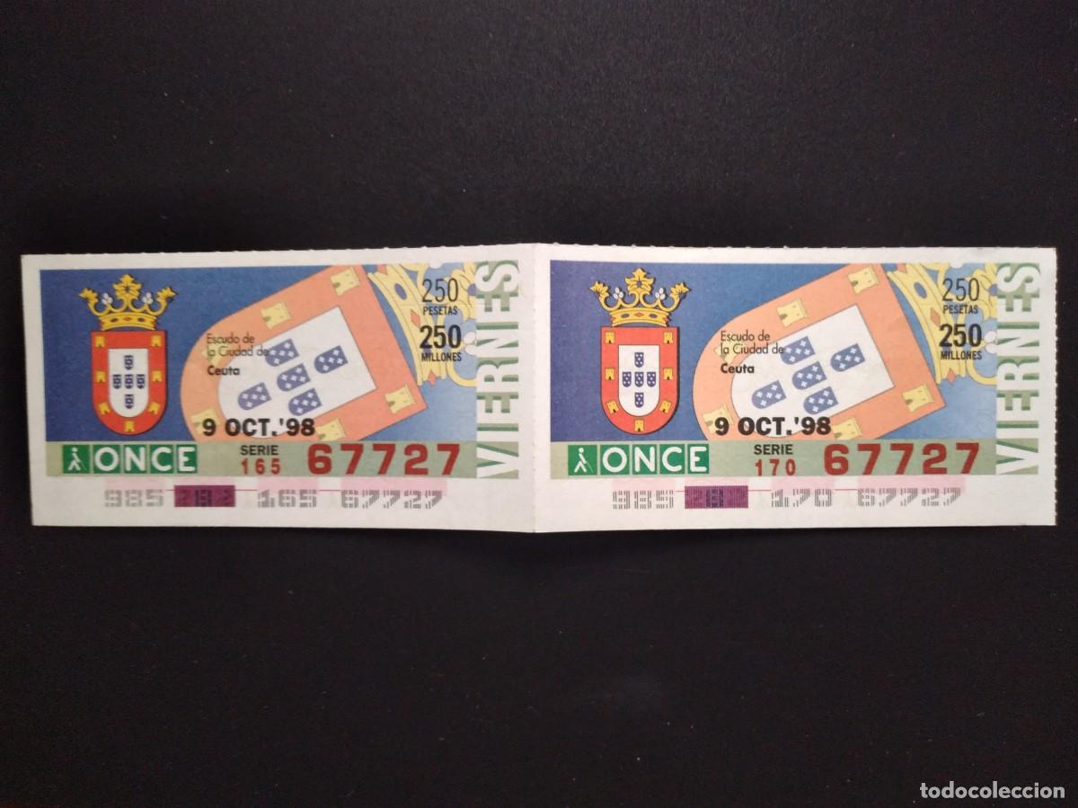 Cupones ONCE: 2 CUP&Oacute;N ONCE CEUTA ESCUDOS DE LAS PROVINCIAS DE ESPA&Ntilde;A 9 OCTUBRE 98 1998 67727