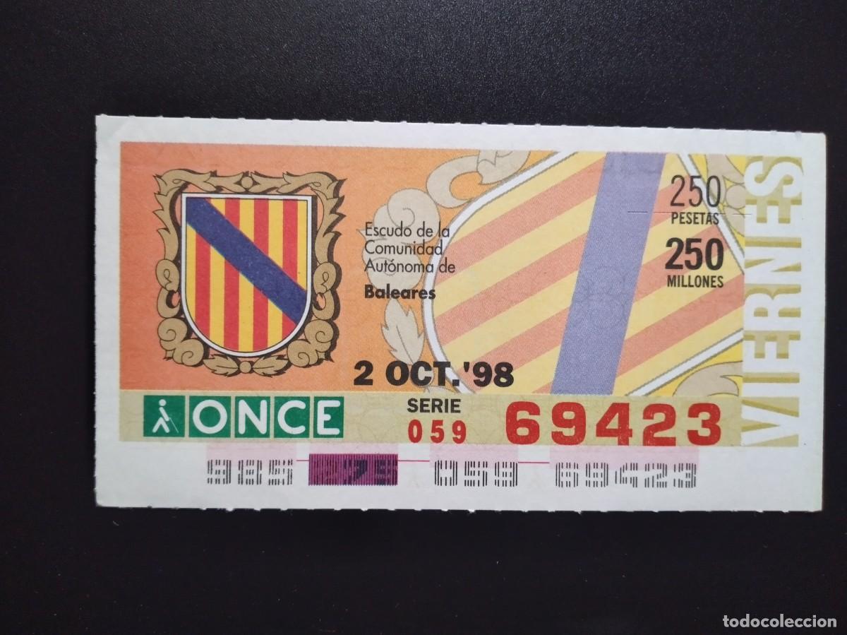Cupones ONCE: CUP&Oacute;N ONCE BALEARES ESCUDO DE LA COMUNIDAD AUT&Oacute;NOMA 2 OCTUBRE 98 1998 69423