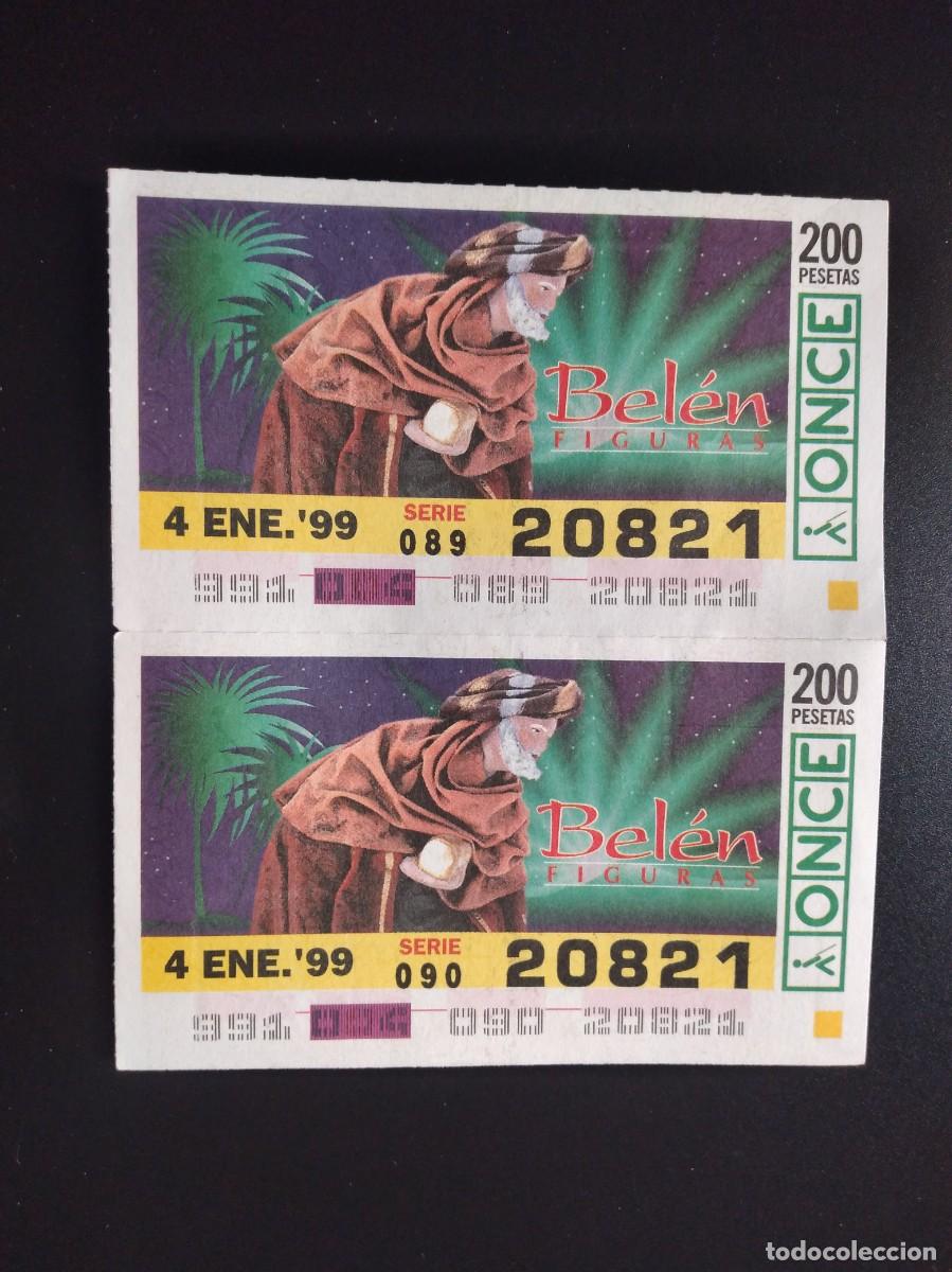 Cupones ONCE: 2 CUP&Oacute;N ONCE NAVIDAD BEL&Eacute;N FIGURAS 4 ENERO 99 1999 20821