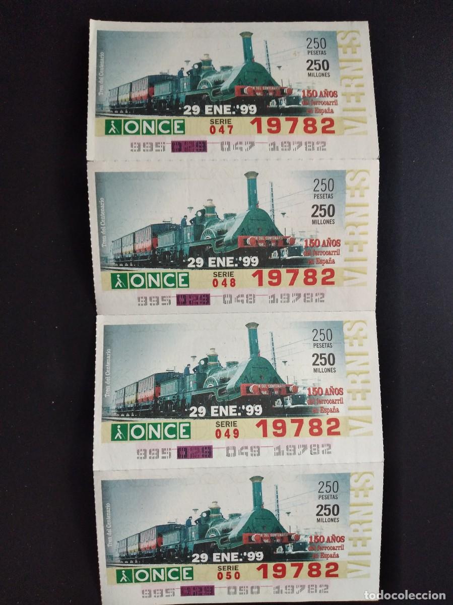 Cupones ONCE: 4 CUP&Oacute;N ONCE 150 A&Ntilde;OS DEL FERROCARRIL EN ESPA&Ntilde;A TREN DEL CANT&Aacute;BRICO 29 ENERO 99 1999 19782