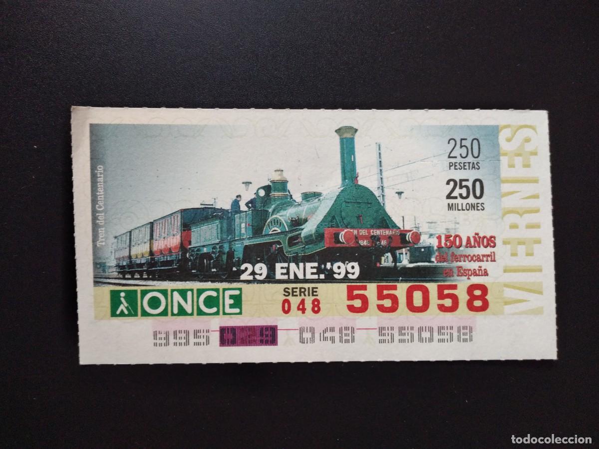 Cupones ONCE: CUP&Oacute;N ONCE 150 A&Ntilde;OS DEL FERROCARRIL EN ESPA&Ntilde;A TREN DEL CANT&Aacute;BRICO 29 ENERO 99 1999 55058
