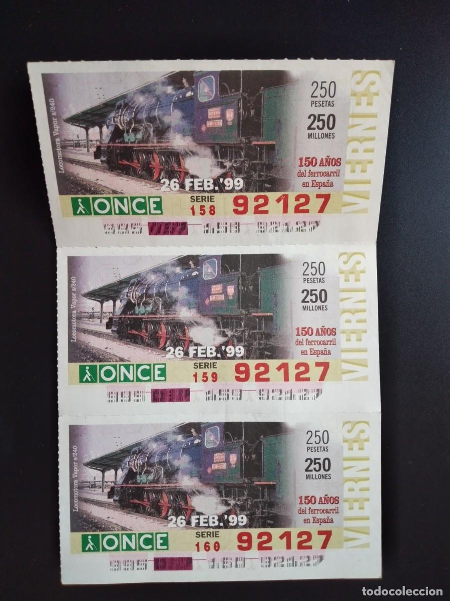 Cupones ONCE: 3 CUP&Oacute;N ONCE 150 A&Ntilde;OS DEL FERROCARRIL EN ESPA&Ntilde;A LOCOMOTORA VAPOR S240 26 FEBRERO 99 1999 92127