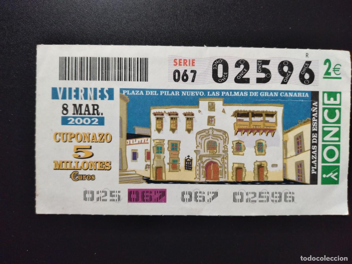 Cupones ONCE: CUP&Oacute;N ONCE PLAZA DEL PILAR NUEVO LAS PALMAS DE GRAN CANARIA 8 MARZO 2002 02596