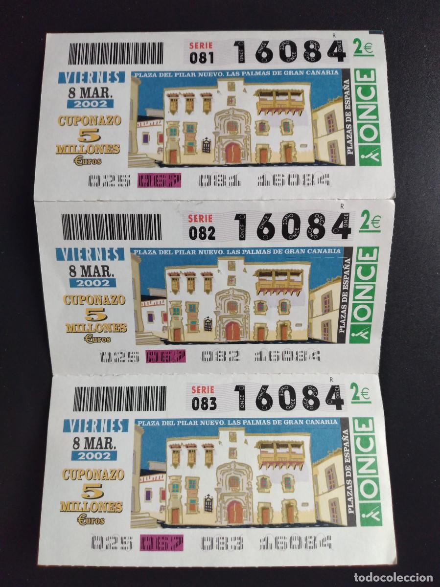 Cupones ONCE: 3 CUP&Oacute;N ONCE PLAZA DEL PILAR NUEVO LAS PALMAS DE GRAN CANARIA 8 MARZO 2002 16084