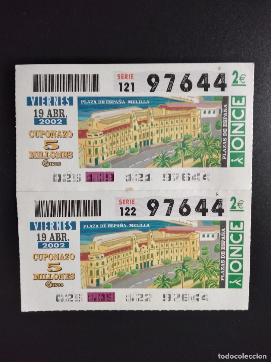 Cupones ONCE: 2 CUP&Oacute;N ONCE PLAZA DE ESPA&Ntilde;A MELILLA 17 ABRIL 2002 97644