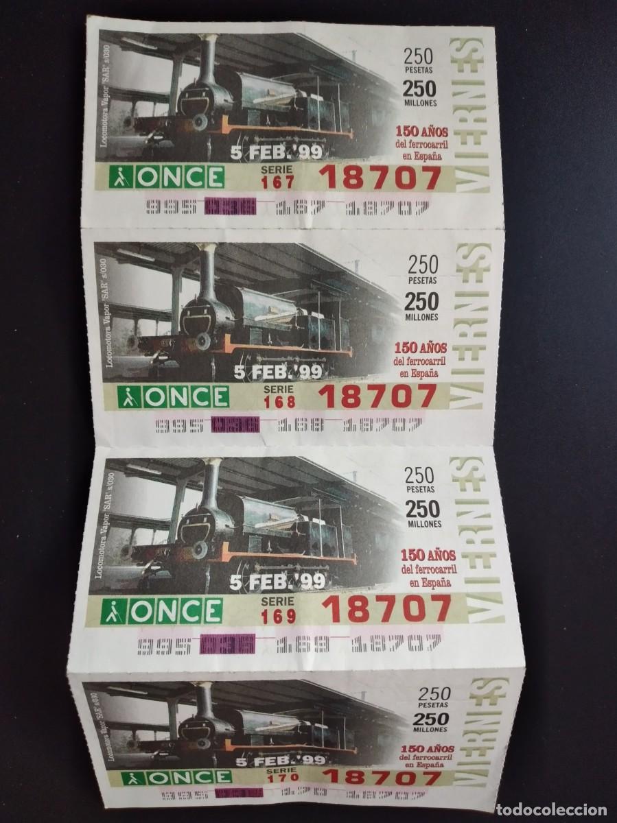 Cupones ONCE: 4 CUP&Oacute;N ONCE 150 A&Ntilde;OS DEL FERROCARRIL EN ESPA&Ntilde;A TREN LOCOMOTORA VAPOR 5 FEBRERO 99 1999 18707