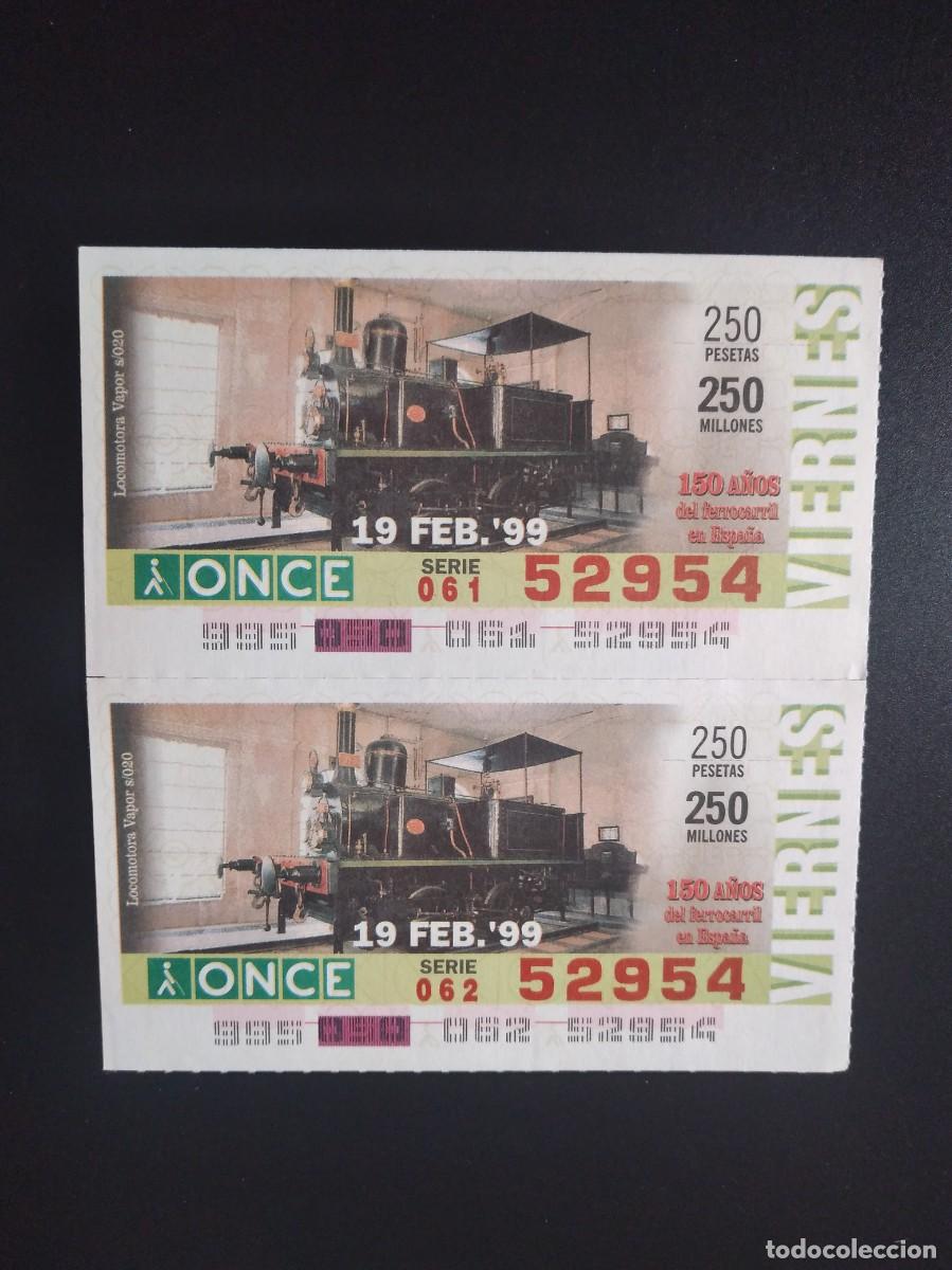 Cupones ONCE: 2 CUP&Oacute;N ONCE 150 A&Ntilde;OS DEL FERROCARRIL EN ESPA&Ntilde;A TREN LOCOMOTORA VAPOR S020 19 FEBRERO 99 1999 52954