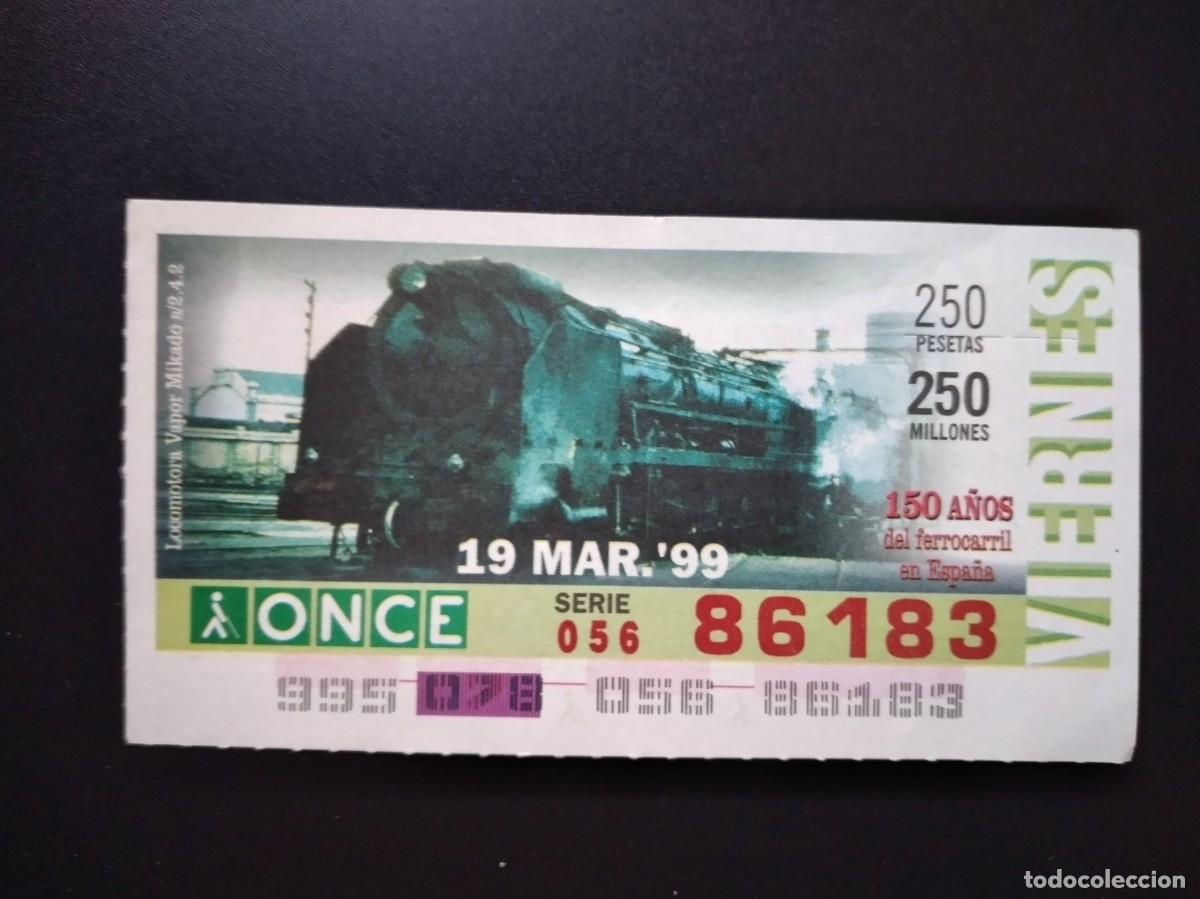 Cupones ONCE: CUP&Oacute;N ONCE 150 A&Ntilde;OS DEL FERROCARRIL EN ESPA&Ntilde;A TREN LOCOMOTORA VAPOR MIKADO 19 MARZO 99 1999 86183