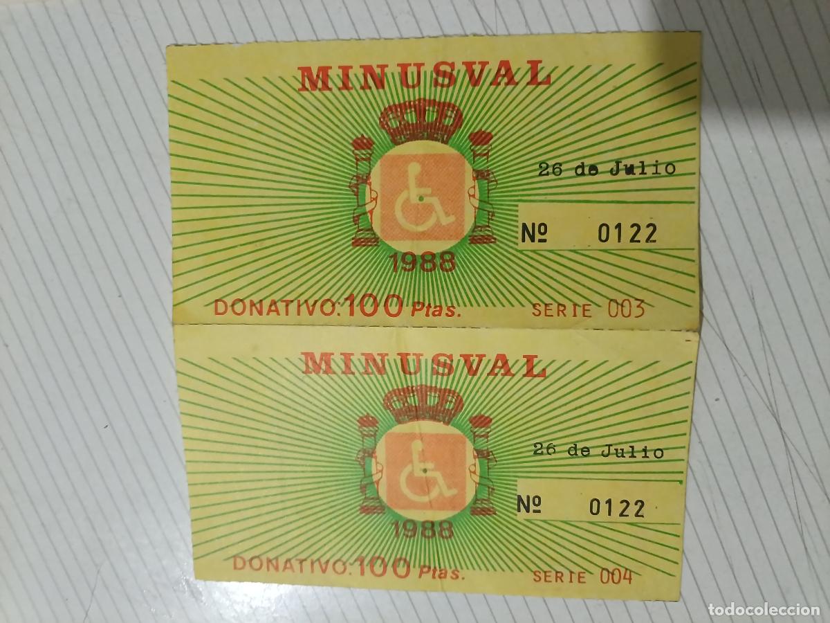Cupones ONCE: 2 cupones ONCE a&ntilde;os 80: Minusval Valencia. Donativo