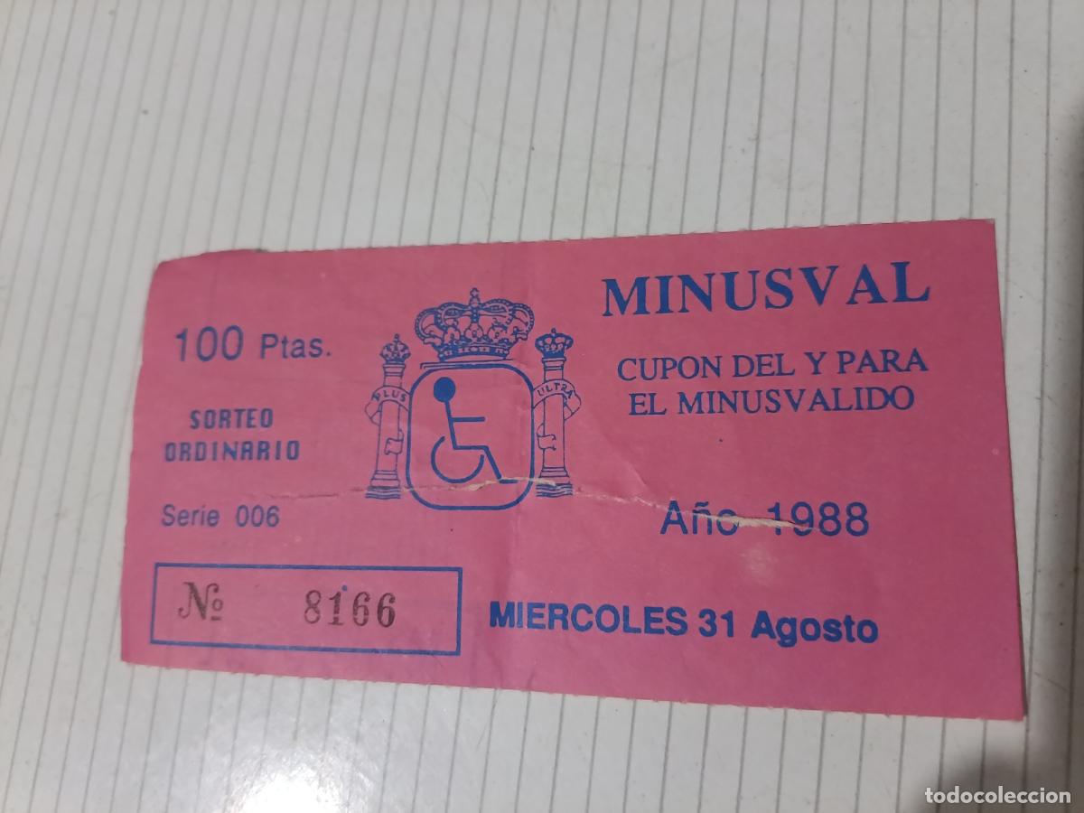 Cupones ONCE: Cup&oacute;n ayuda para el minusv&aacute;lido ONCE 1988: Minusval Valencia. Donativo