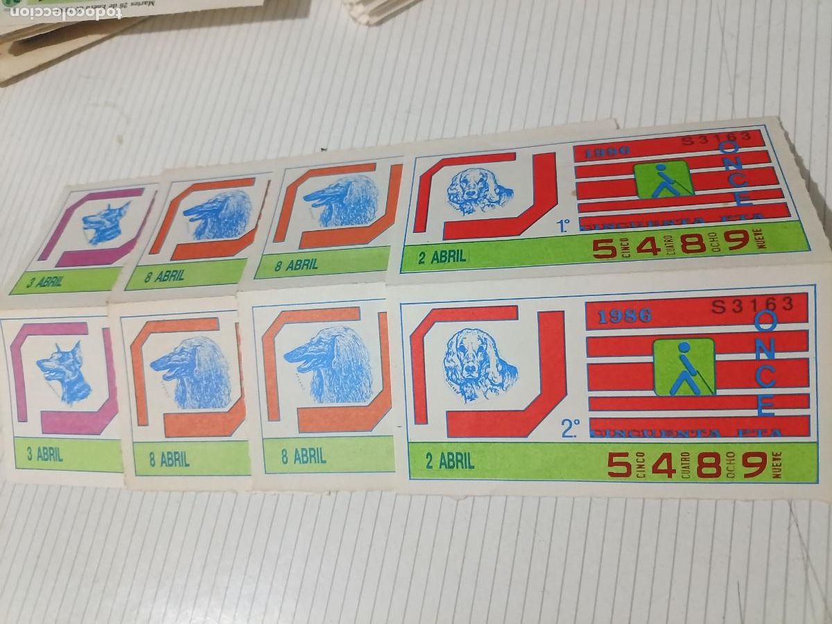 Cupones ONCE: 10 cupones ONCE, 1986. Perros