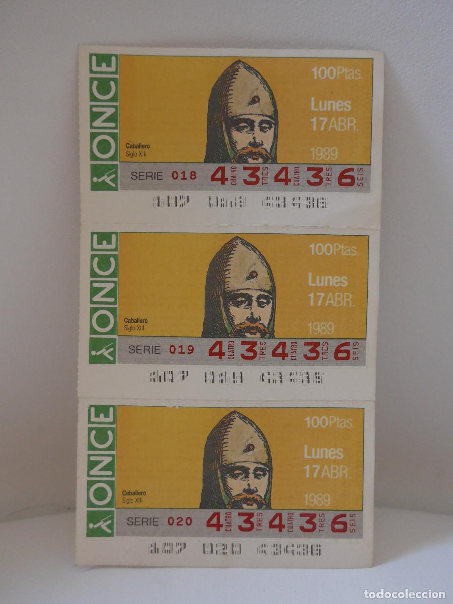 Cupones ONCE: 3 CUPONES DE LA ONCE A&Ntilde;O 1989 CABALLERO SIGLO XIII