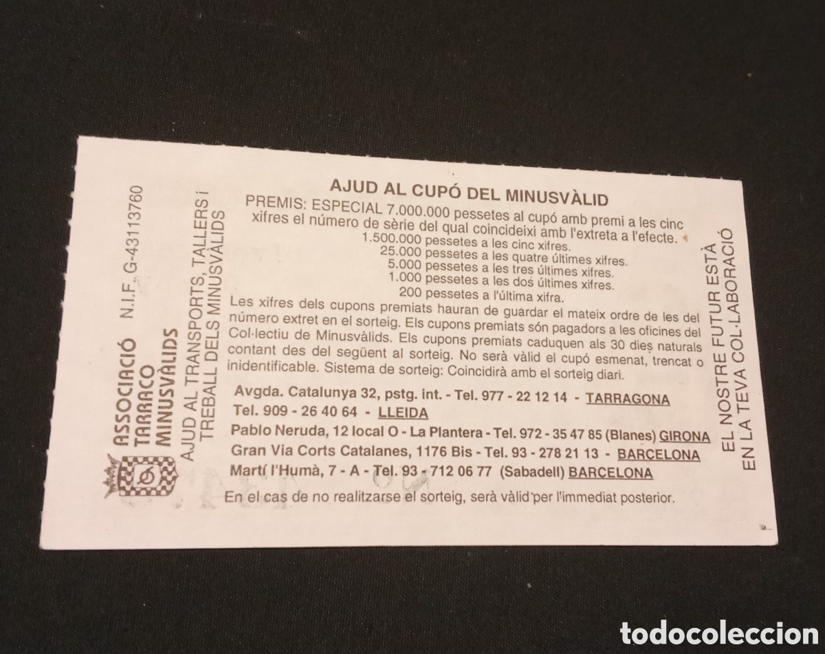 Cupones ONCE: CUPON ASOCIACI&Oacute;N TARRACO MISNUVALIDS - Foto 2