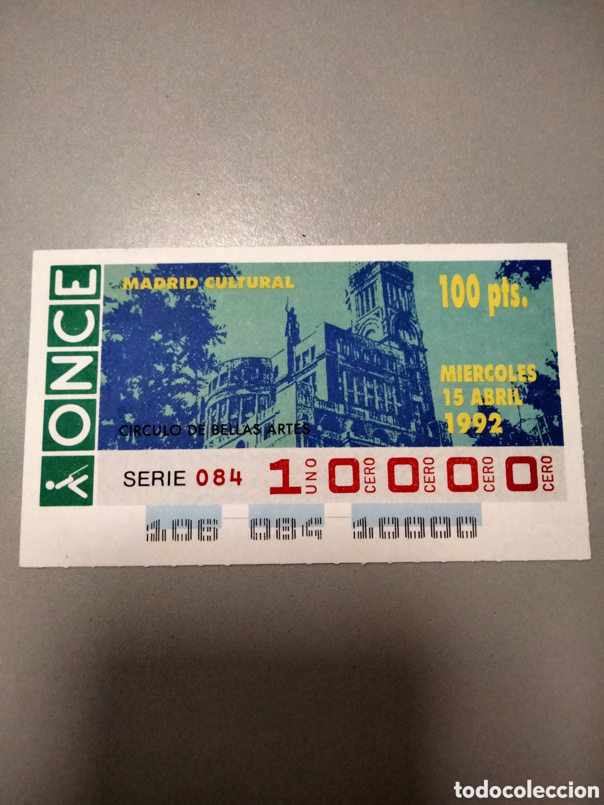 Cupones ONCE: Cup&oacute;n ONCE 1992 - N&uacute;mero Redondo Especial 10000 - Madrid Cultural