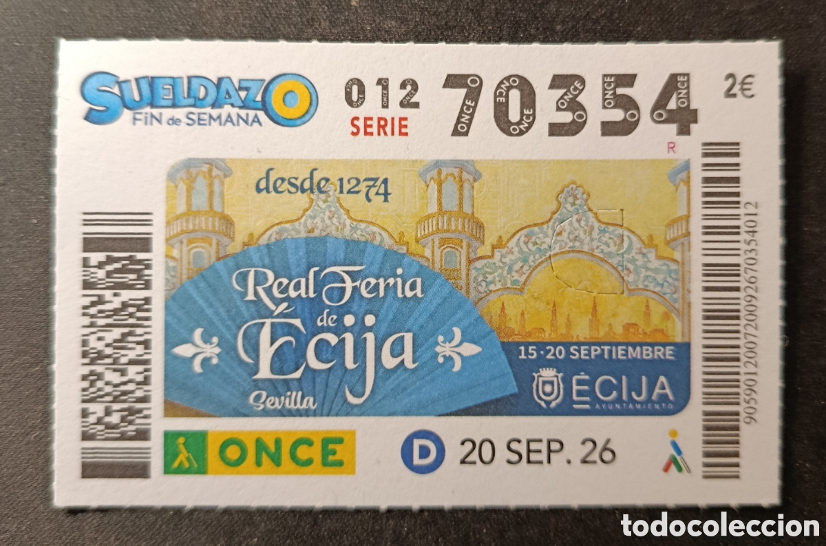 Cupones ONCE: N&deg; 70354 (20/SEPTIEMBRE/2026)-SEVILLA