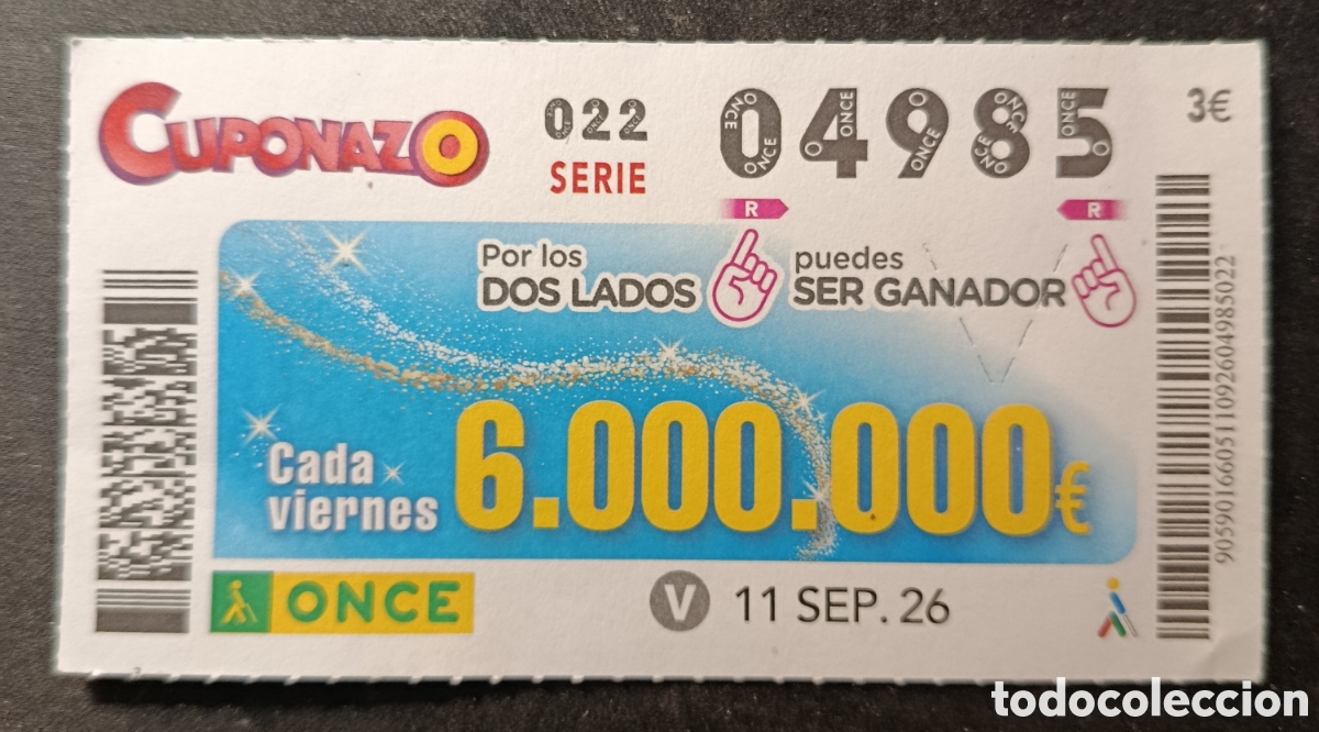 Cupones ONCE: N&deg; 04985 (11/SEPTIEMBRE/2026)