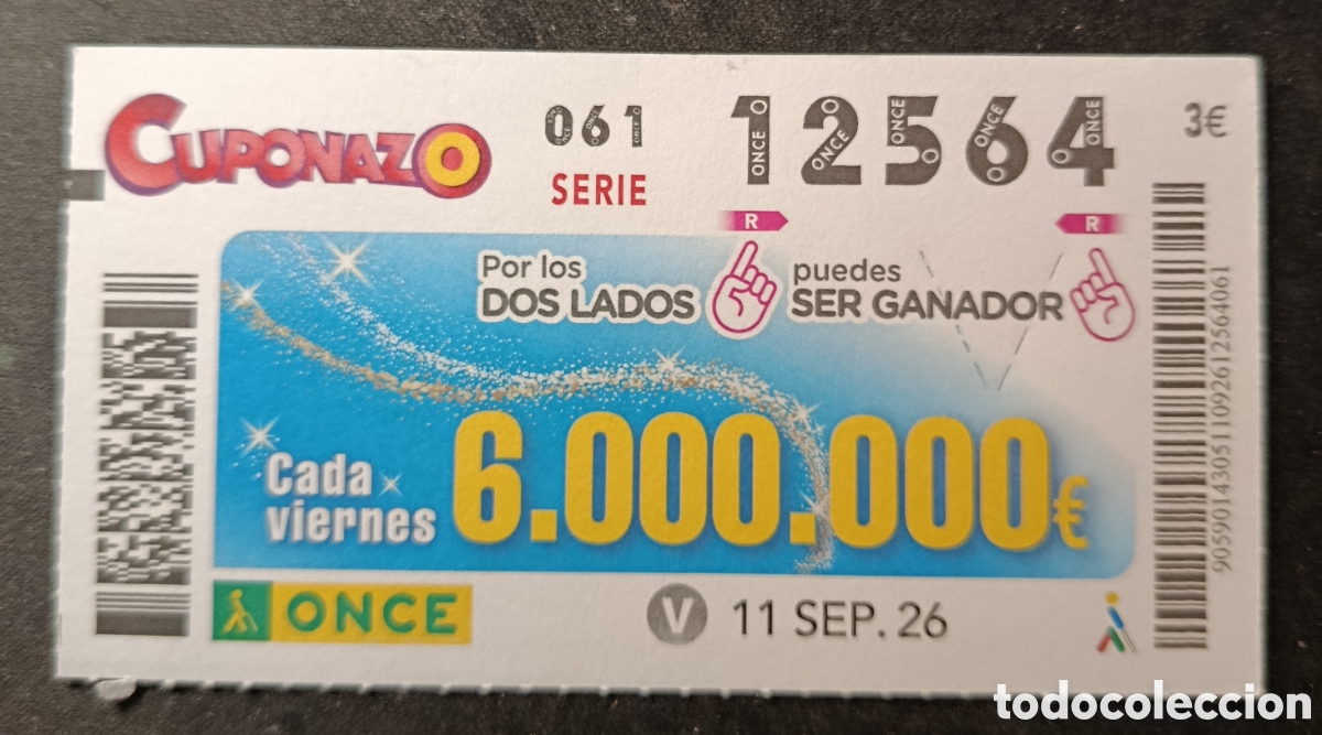 Cupones ONCE: N&deg; 12564 (11/SEPTIEMBRE/2026)