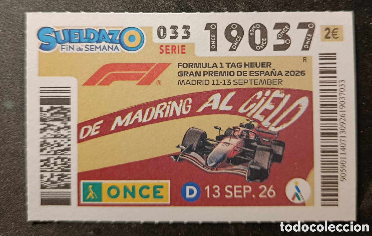 Cupones ONCE: N&deg; 19037 (13/SEPTIEMBRE/2026)-MADRID