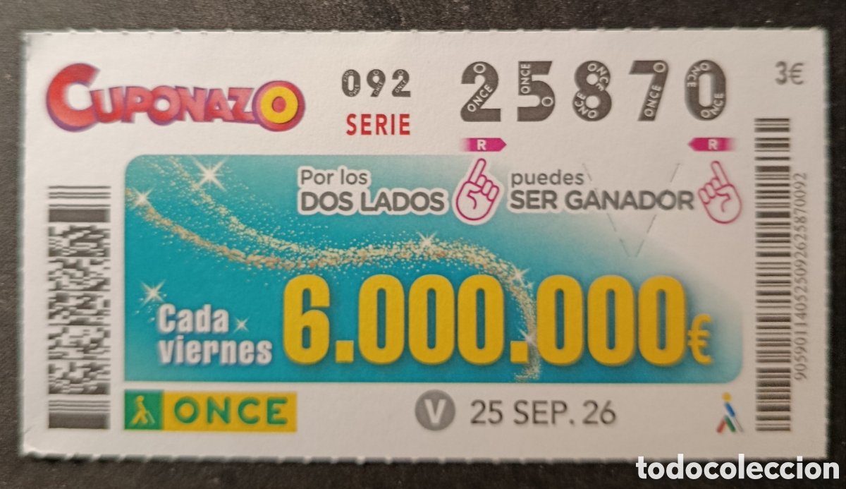 Cupones ONCE: N&deg; 25870 (25/SEPTIEMBRE/2026) - Foto 1