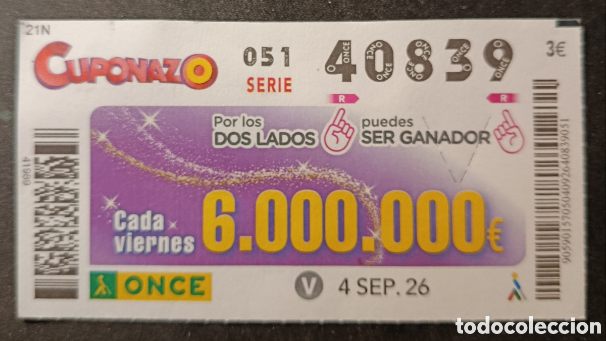 Cupones ONCE: N&deg; 40839 (4/SEPTIEMBRE/2026) - Foto 1