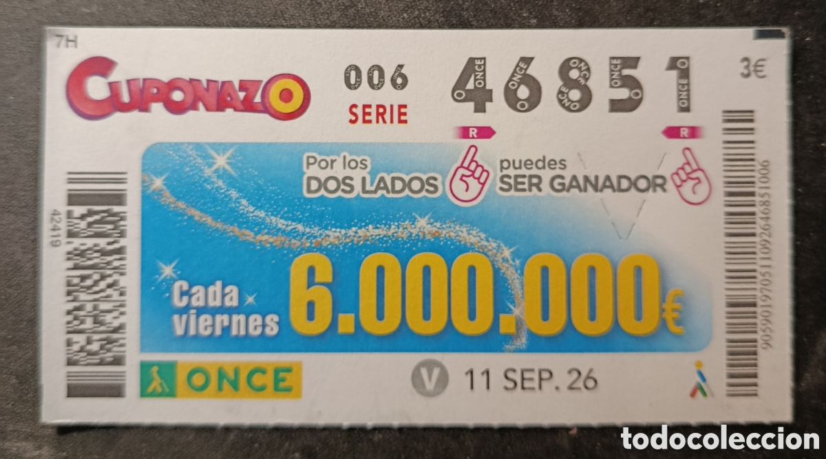 Cupones ONCE: N&deg; 46851 (11/SEPTIEMBRE/2026)