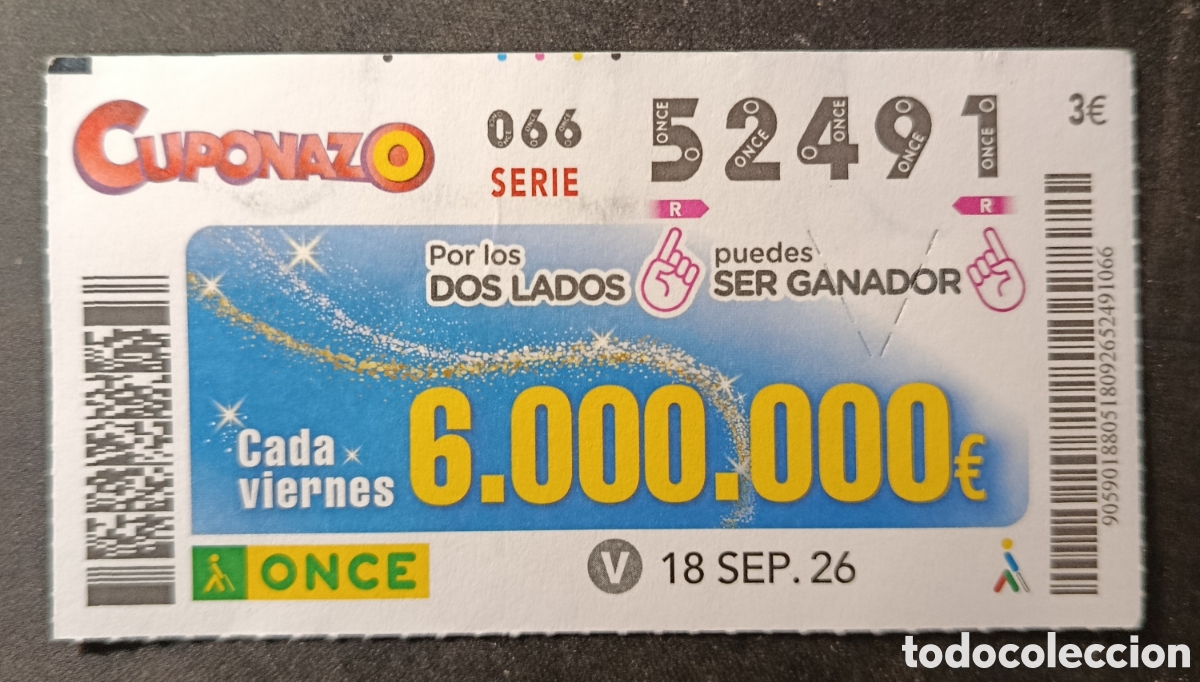 Cupones ONCE: N&deg; 52491 (18/SEPTIEMBRE/2026)