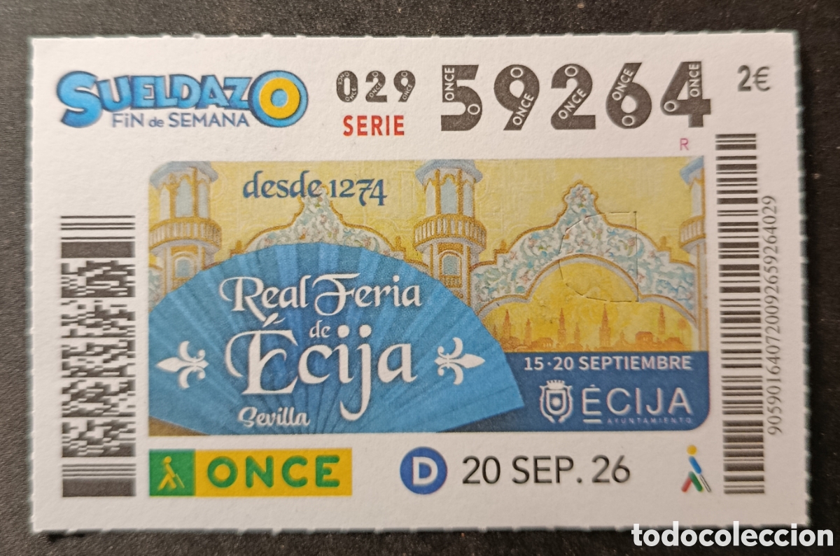 Cupones ONCE: N&deg; 59264 (20/SEPTIEMBRE/2026)-SEVILLA