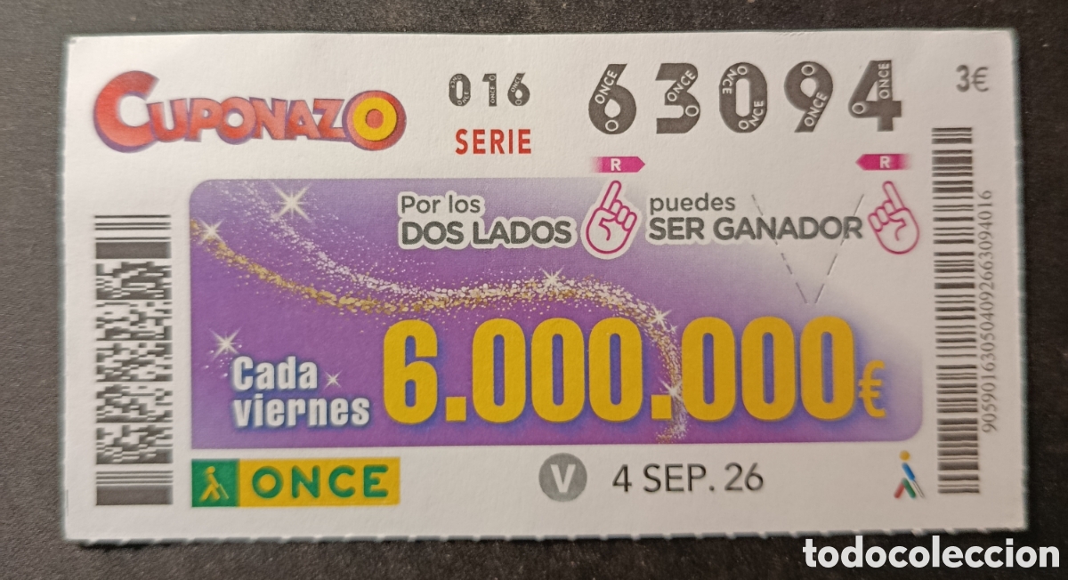 Cupones ONCE: N&deg; 63094 (4/SEPTIEMBRE/2026)