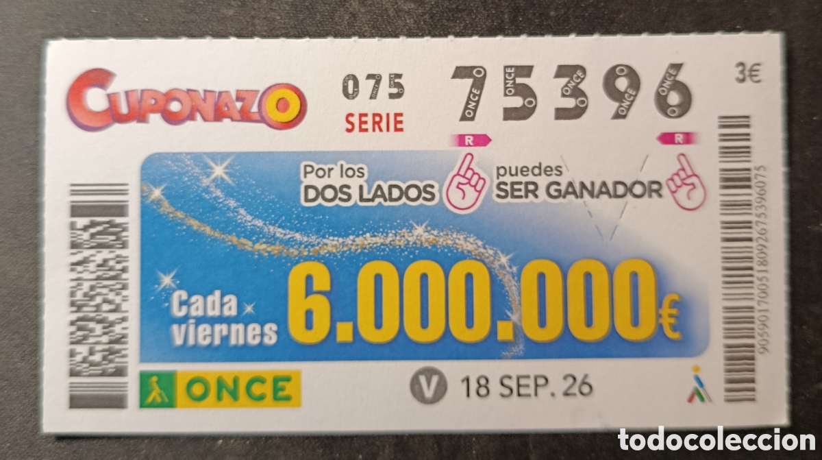 Cupones ONCE: N&deg; 75396 (18/SEPTIEMBRE/2026)