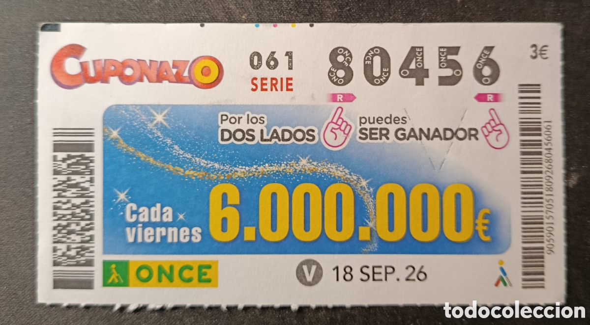 Cupones ONCE: N&deg; 80456 (18/SEPTIEMBRE/2026) - Foto 1