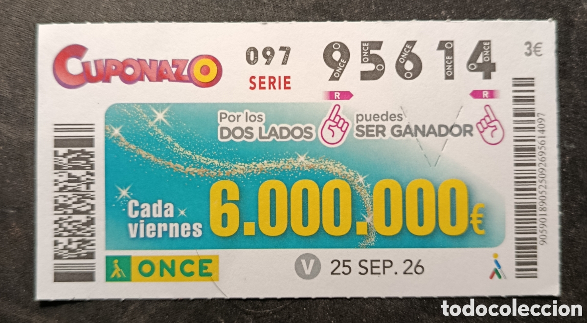 Cupones ONCE: N&deg; 95614 (25/SEPTIEMBRE/2026)
