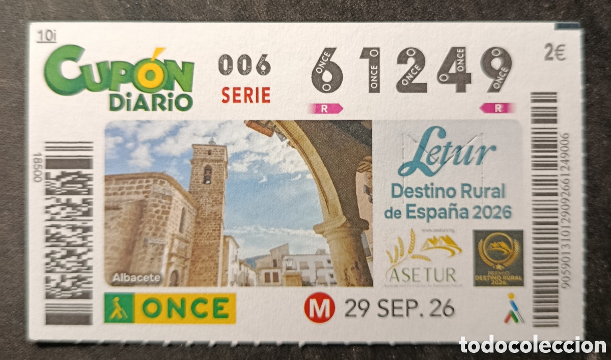 Cupones ONCE: N&deg; 61249 (29/SEPTIEMBRE/2026)-ALBACETE